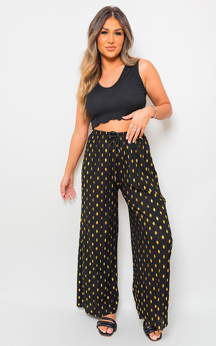 ELLA Gold Spot Pleated Trouser with Drawstring