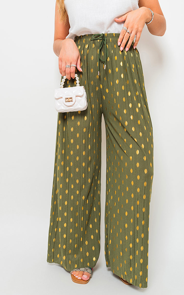 ELLA Gold Spot Pleated Trouser with Drawstring