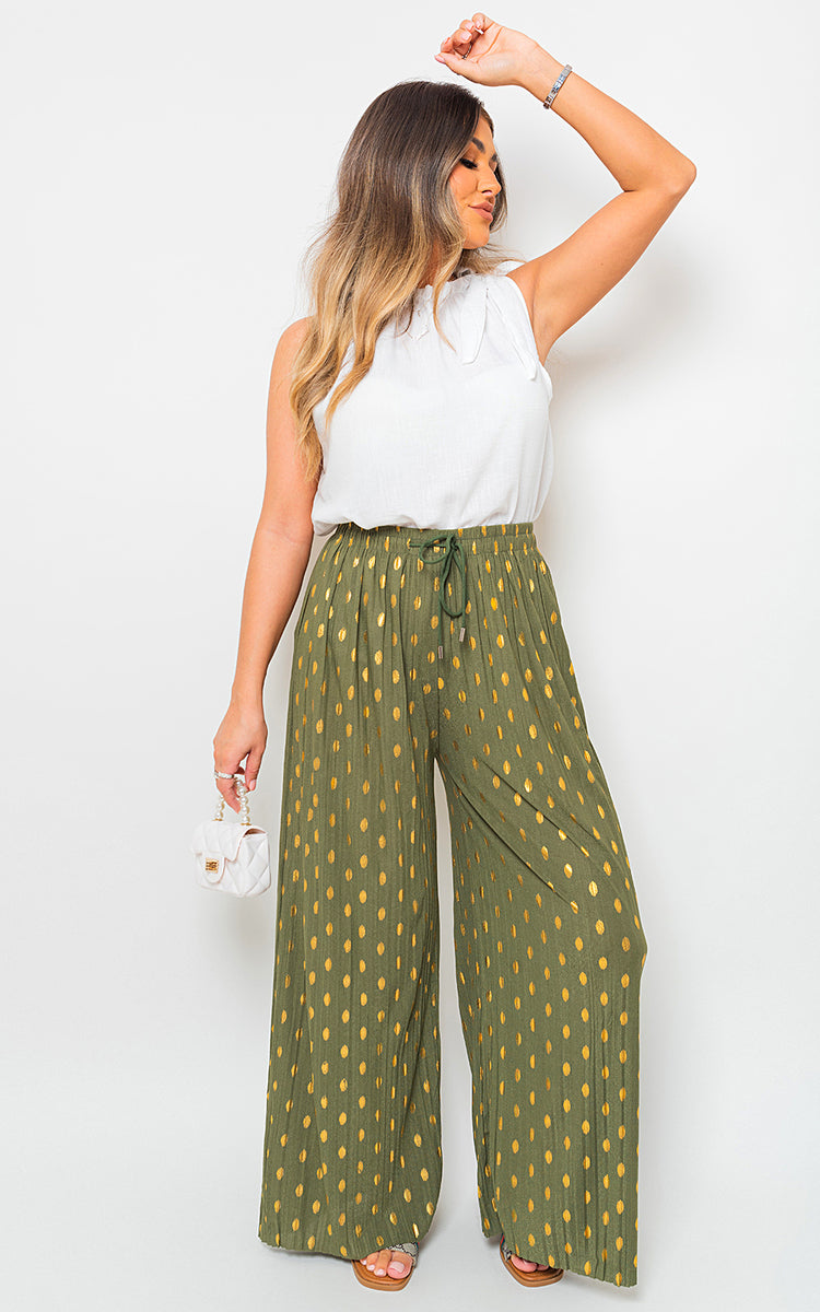 ELLA Gold Spot Pleated Trouser with Drawstring