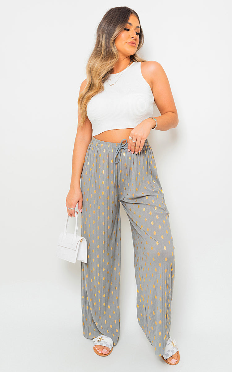 ELLA Gold Spot Pleated Trouser with Drawstring