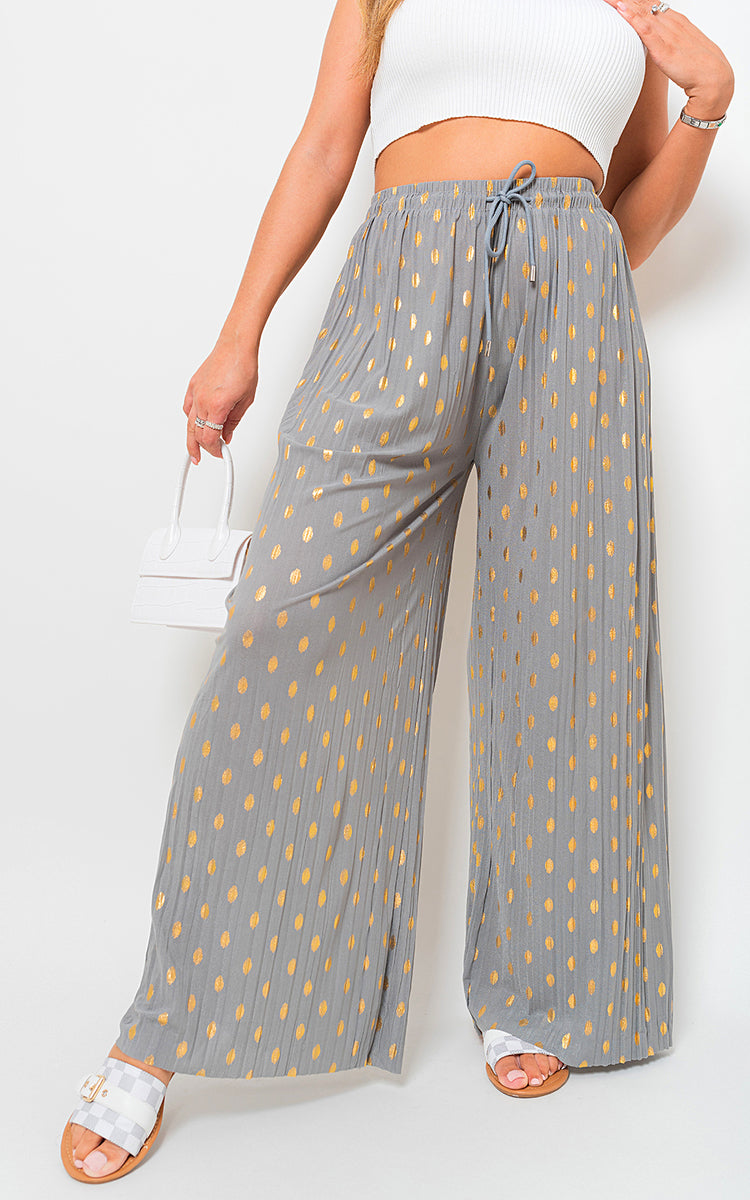 ELLA Gold Spot Pleated Trouser with Drawstring