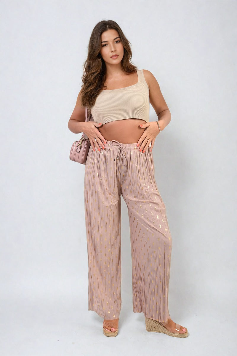 ELLA Gold Spot Pleated Trouser with Drawstring