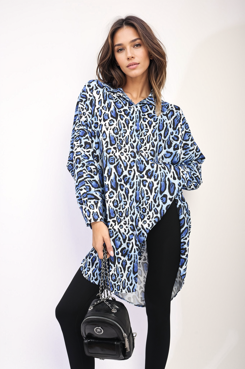 EMELIA Oversized Long Sleeve Leopard Print Shirt Dress