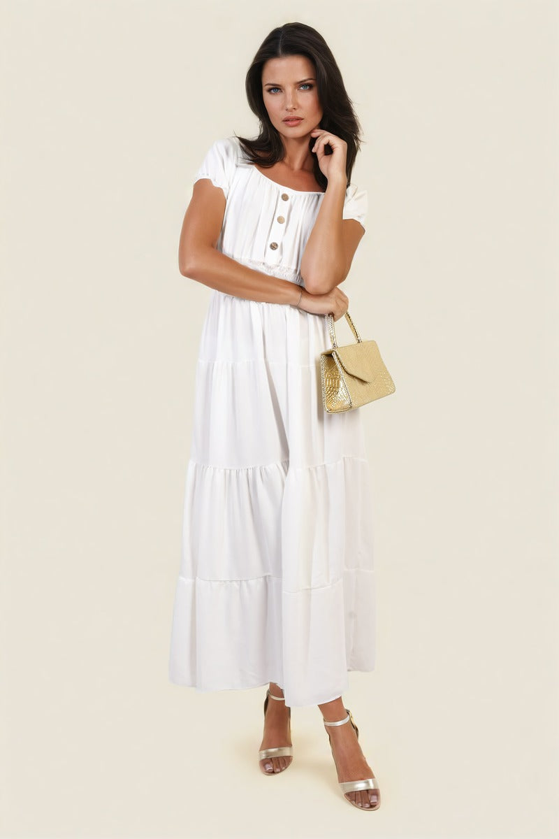 EMMY Smocked Waist Tiered Midi Dress