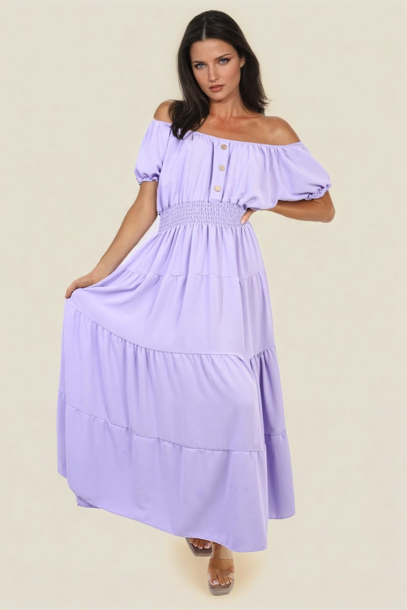 EMMY Smocked Waist Tiered Midi Dress