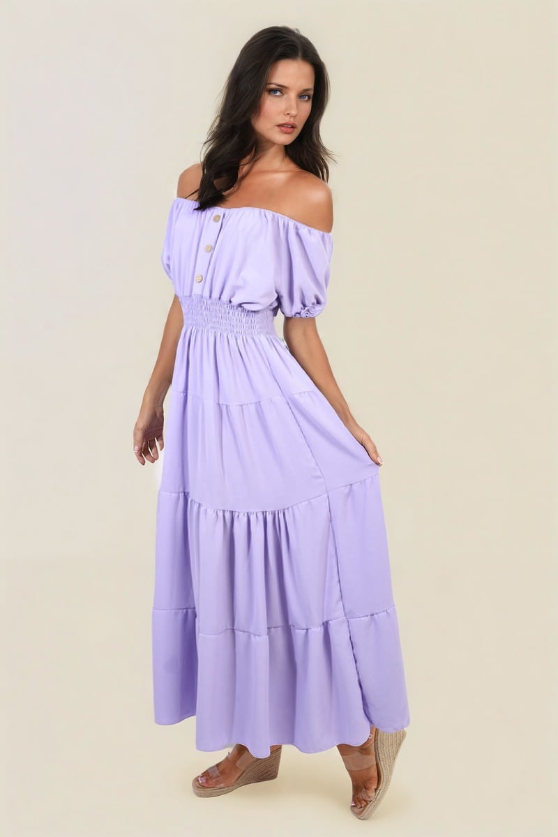 EMMY Smocked Waist Tiered Midi Dress