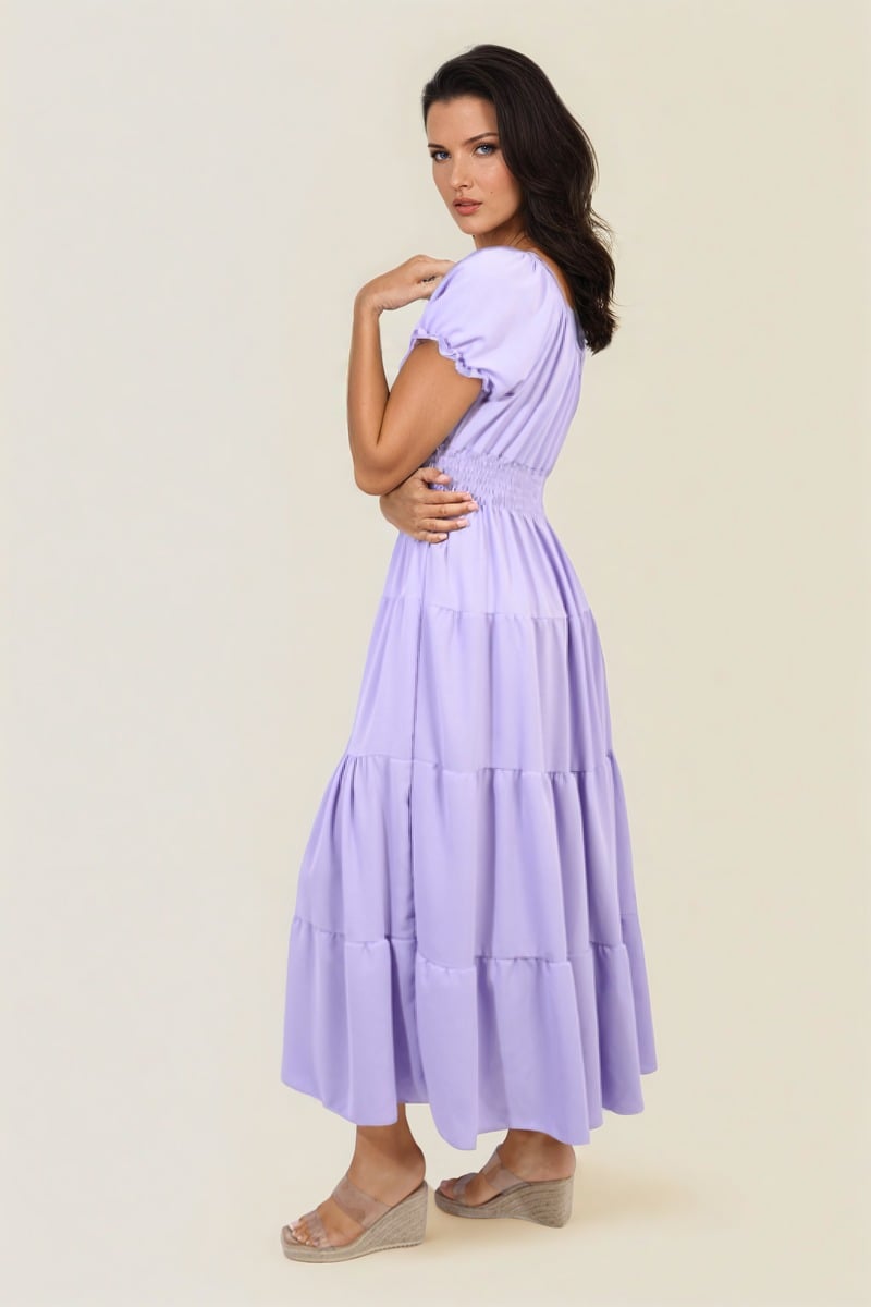 EMMY Smocked Waist Tiered Midi Dress