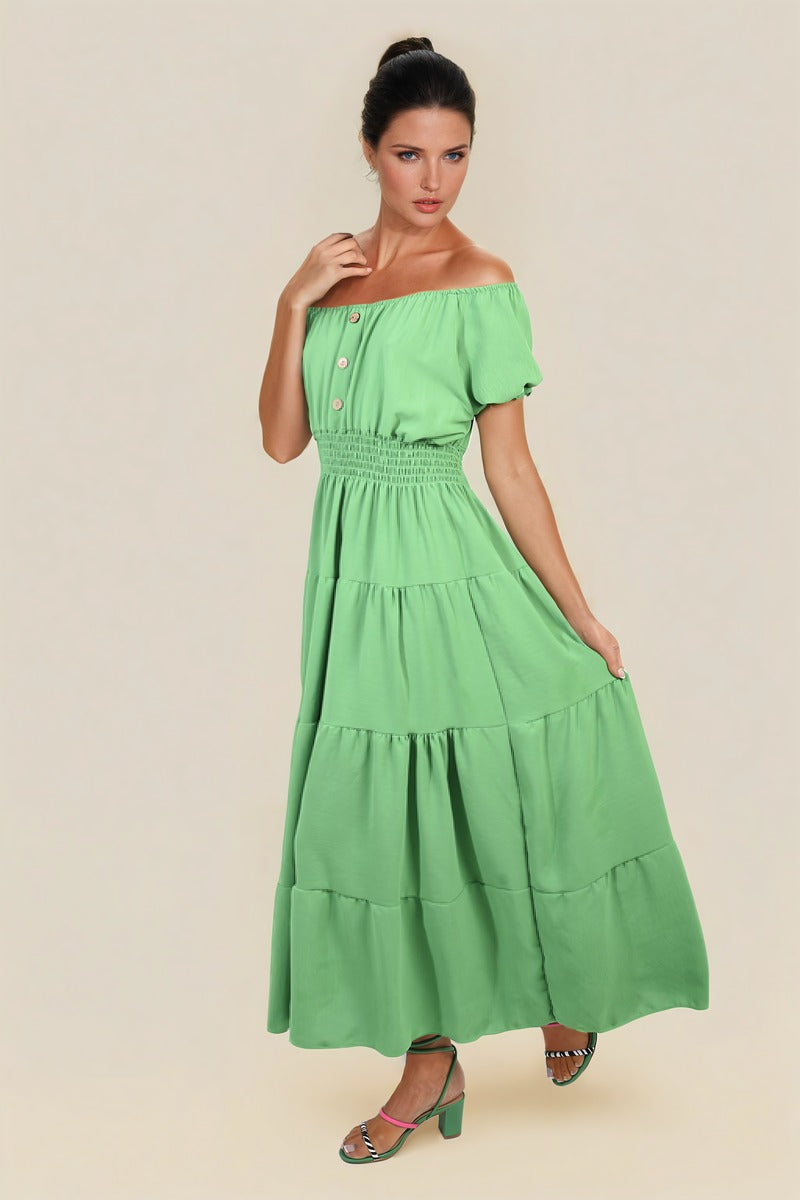 EMMY Smocked Waist Tiered Midi Dress