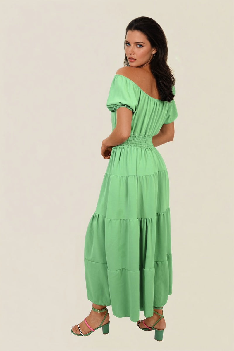 EMMY Smocked Waist Tiered Midi Dress