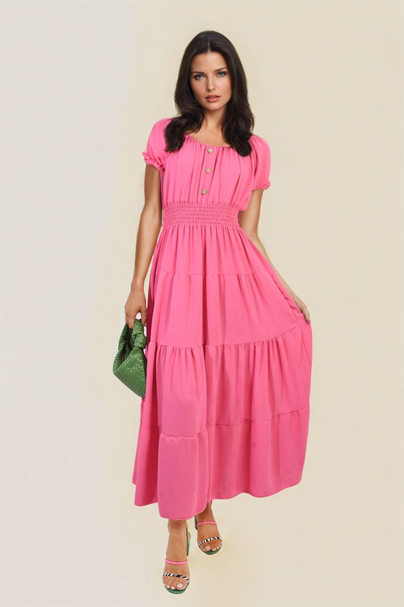 EMMY Smocked Waist Tiered Midi Dress