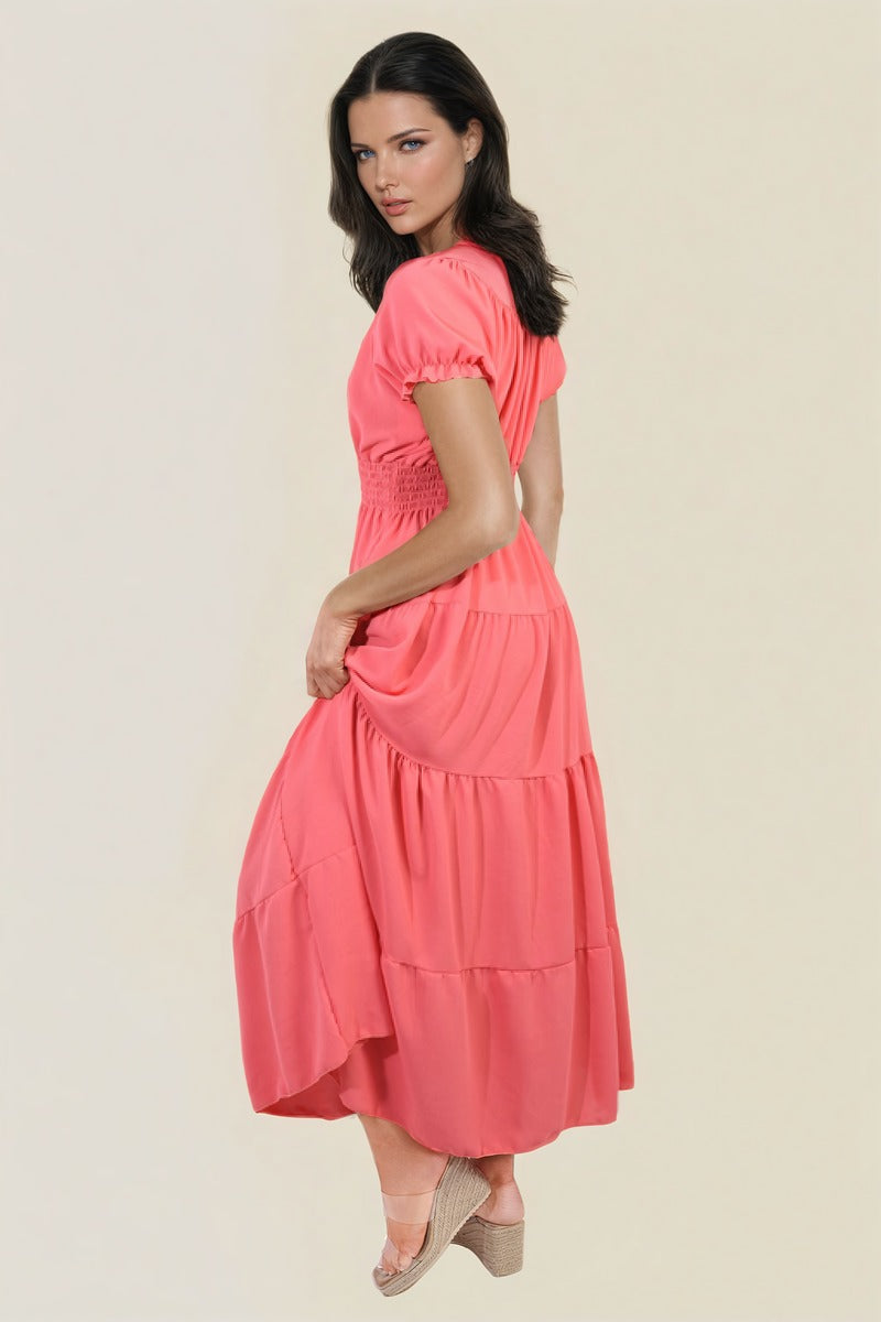 EMMY Smocked Waist Tiered Midi Dress