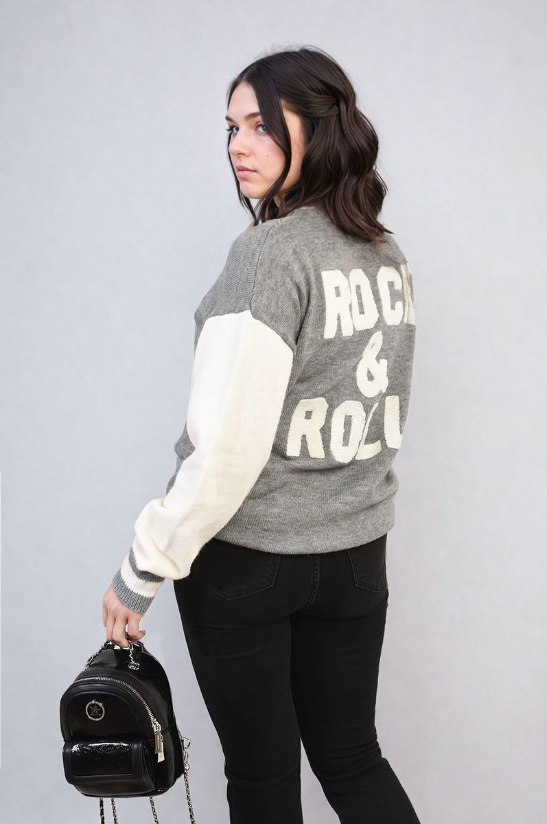 ERICA Round Neck Rock & Roll Print Knitted Jumper