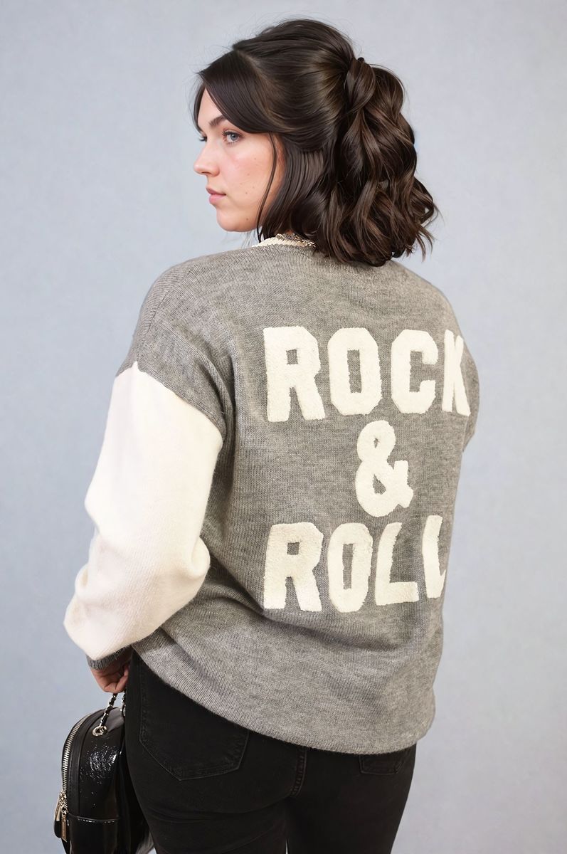 ERICA Round Neck Rock & Roll Print Knitted Jumper