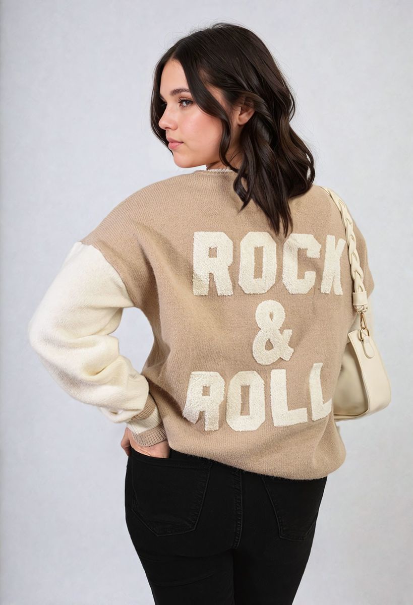 ERICA Round Neck Rock & Roll Print Knitted Jumper