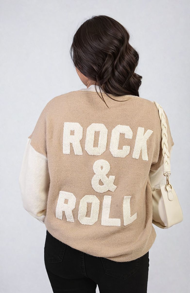 ERICA Round Neck Rock & Roll Print Knitted Jumper