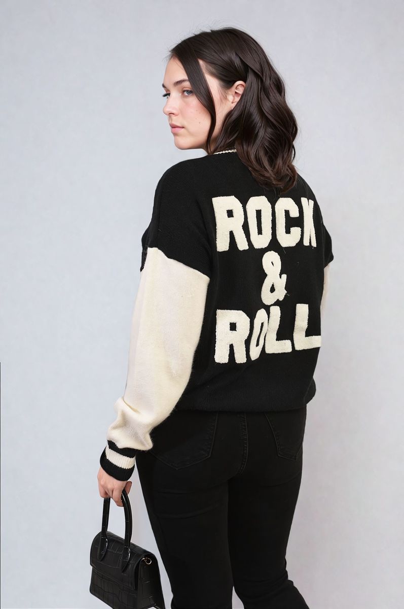 ERICA Round Neck Rock & Roll Print Knitted Jumper