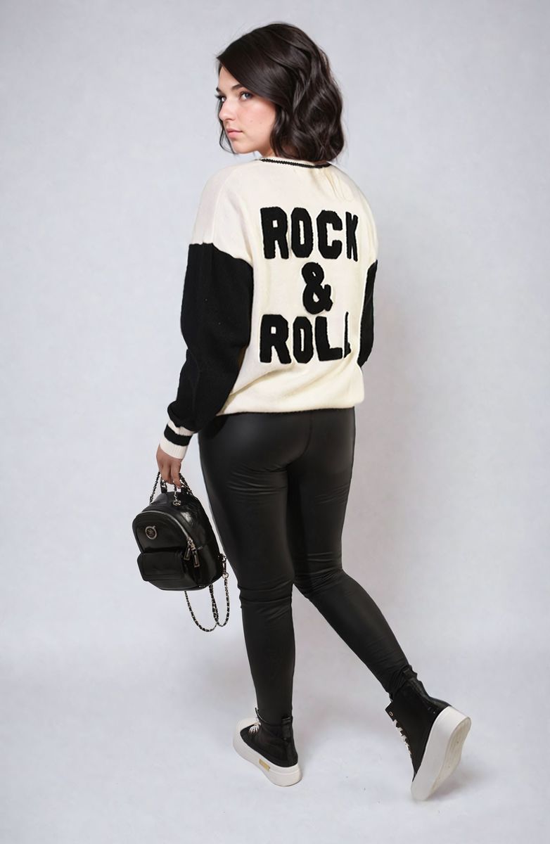 ERICA Round Neck Rock & Roll Print Knitted Jumper