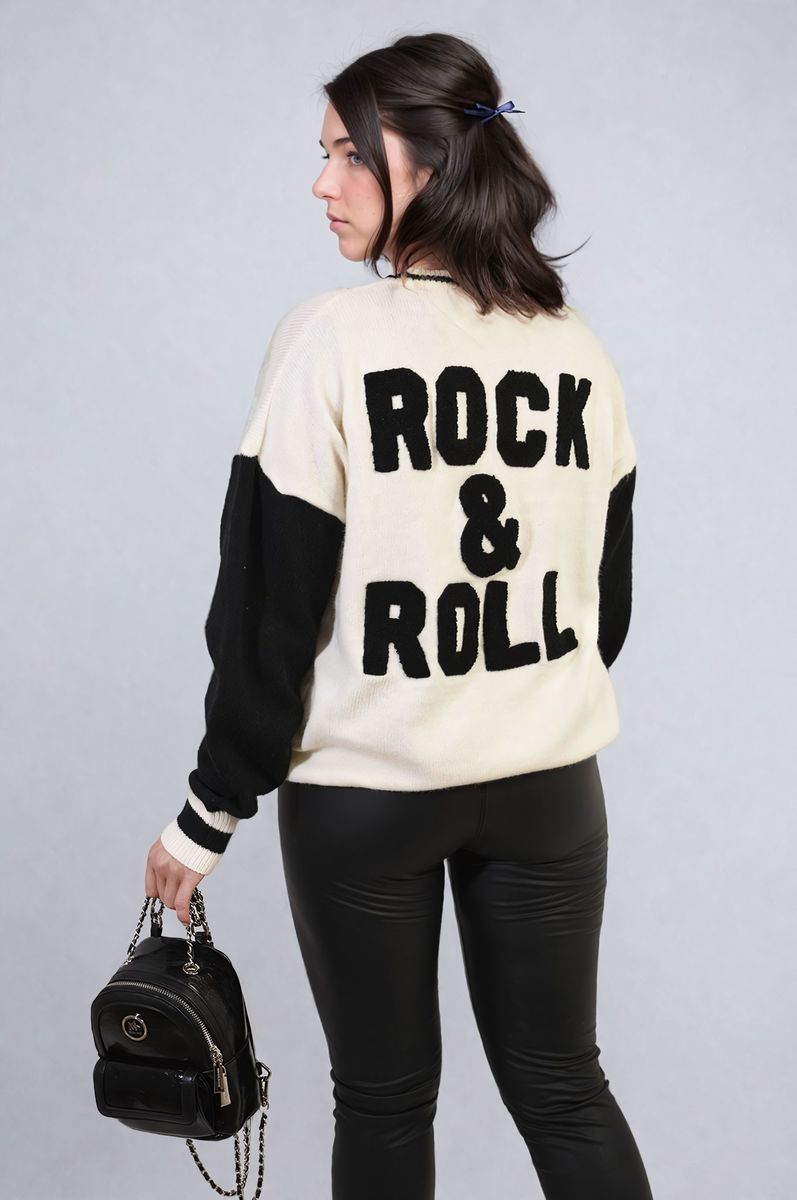 ERICA Round Neck Rock & Roll Print Knitted Jumper