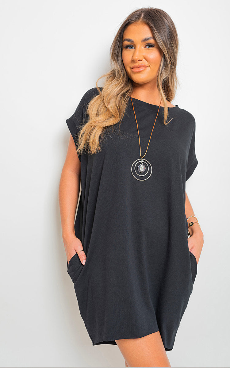 ESMEE POCKET FRONTED SHORT SLEEVE TOP DRESS plus size available