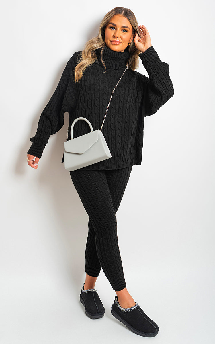 EVA Turtle Neck Cable Knitted Top And Pants Co-ord Set