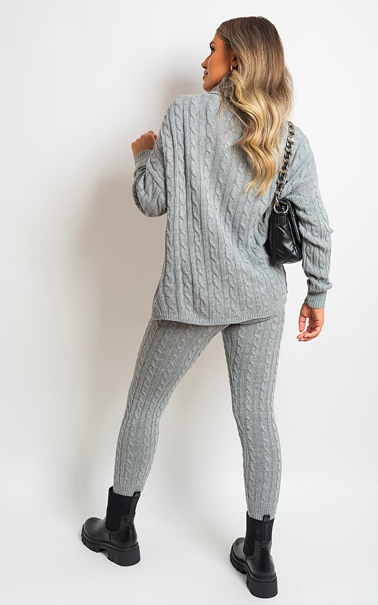 EVA Turtle Neck Cable Knitted Top And Pants Co-ord Set