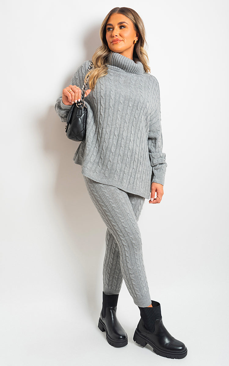 EVA Turtle Neck Cable Knitted Top And Pants Co-ord Set