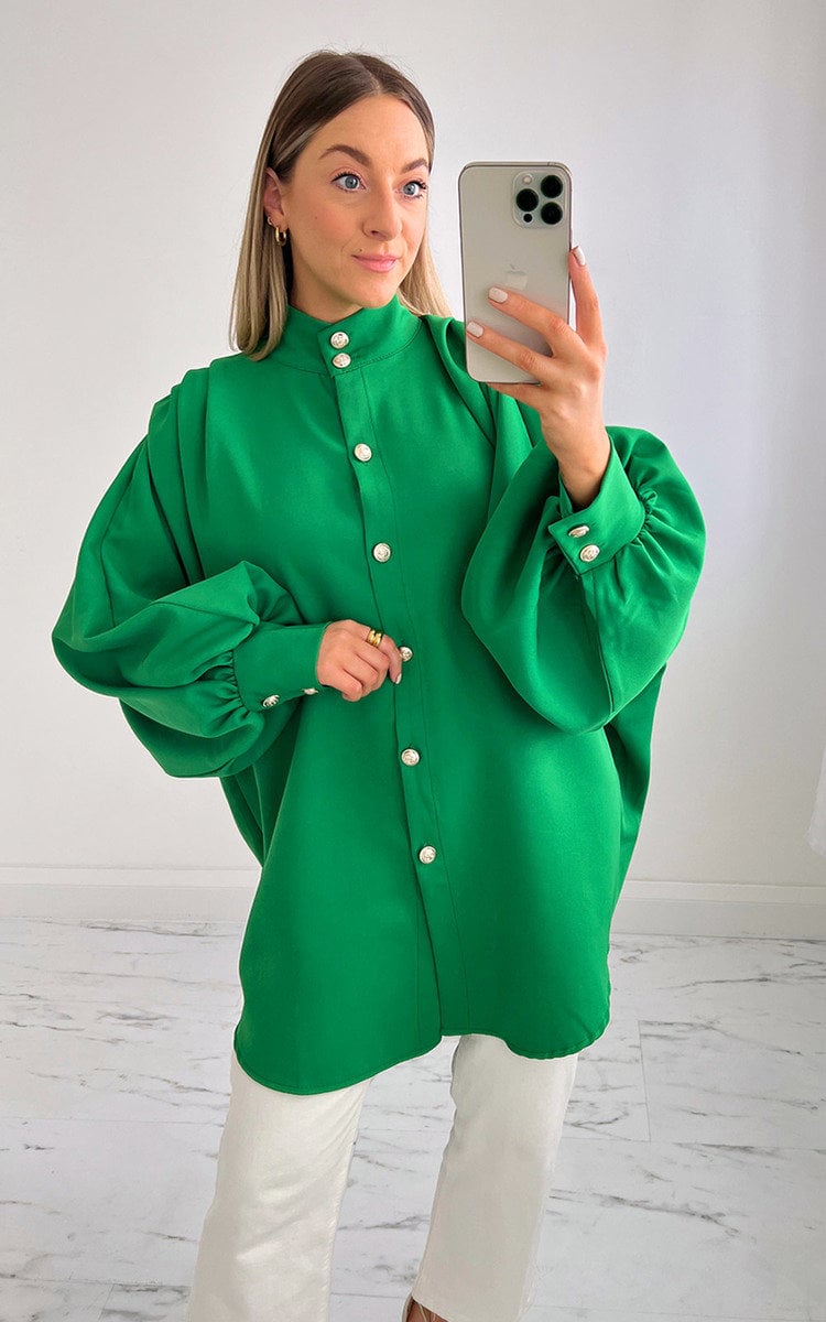 CINDY Button Down Balloon Sleeve Shirt Dress