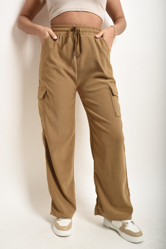 FAYE Wide Leg Drawstring Waist Flap Pocket Trouser