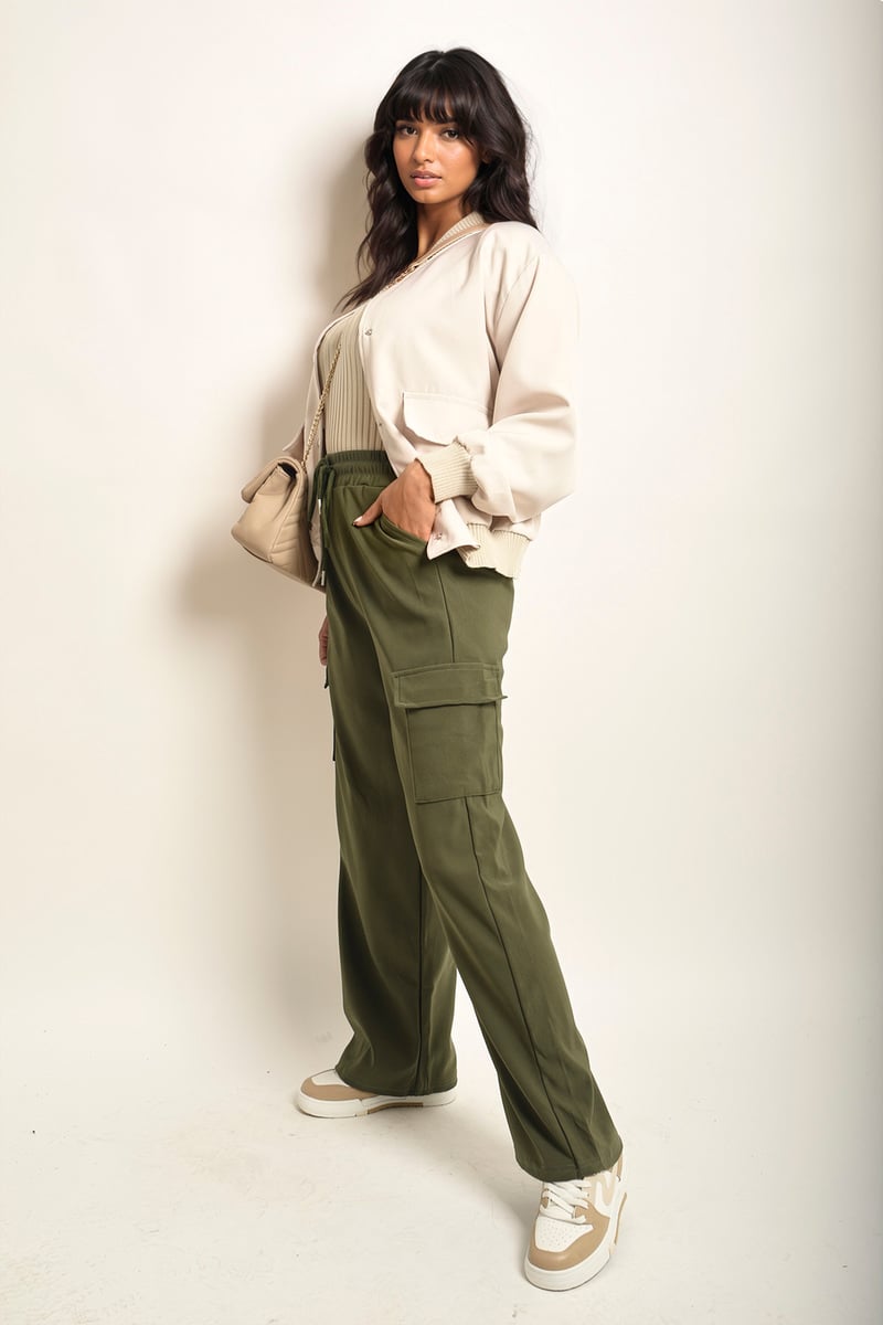 FAYE Wide Leg Drawstring Waist Flap Pocket Trouser