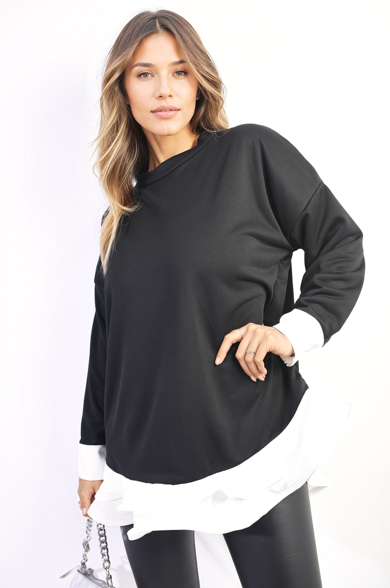 FIONA Contrast Ruffled Hem Top