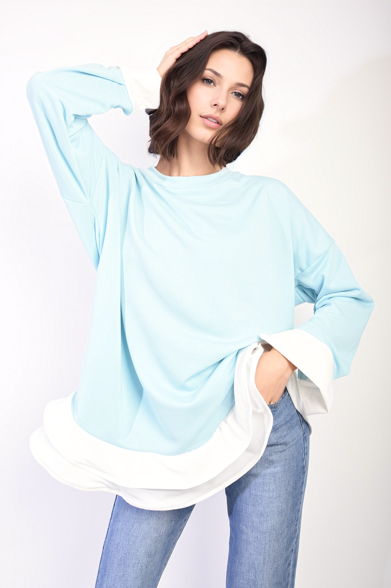 FIONA Contrast Ruffled Hem Top