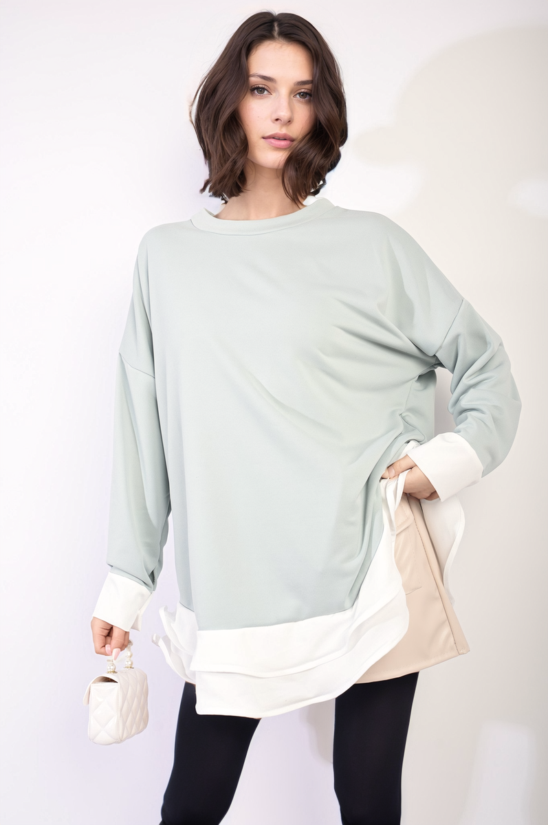 FIONA Contrast Ruffled Hem Top