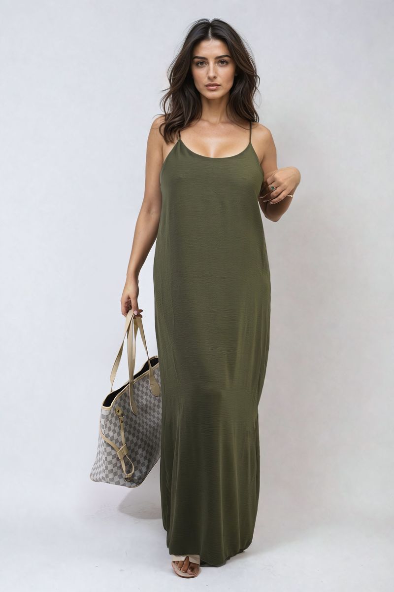 FIONA Spaghetti Strap Side Slit Maxi Dress