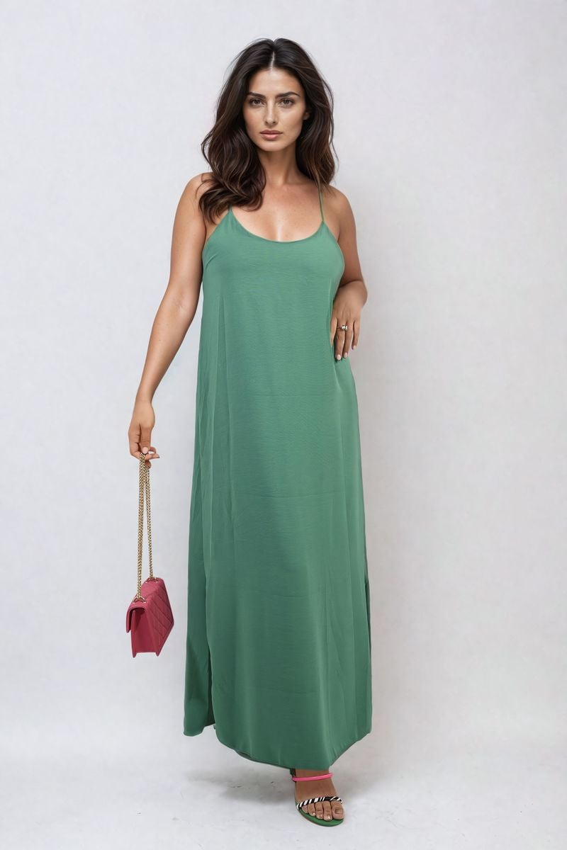 FIONA Spaghetti Strap Side Slit Maxi Dress