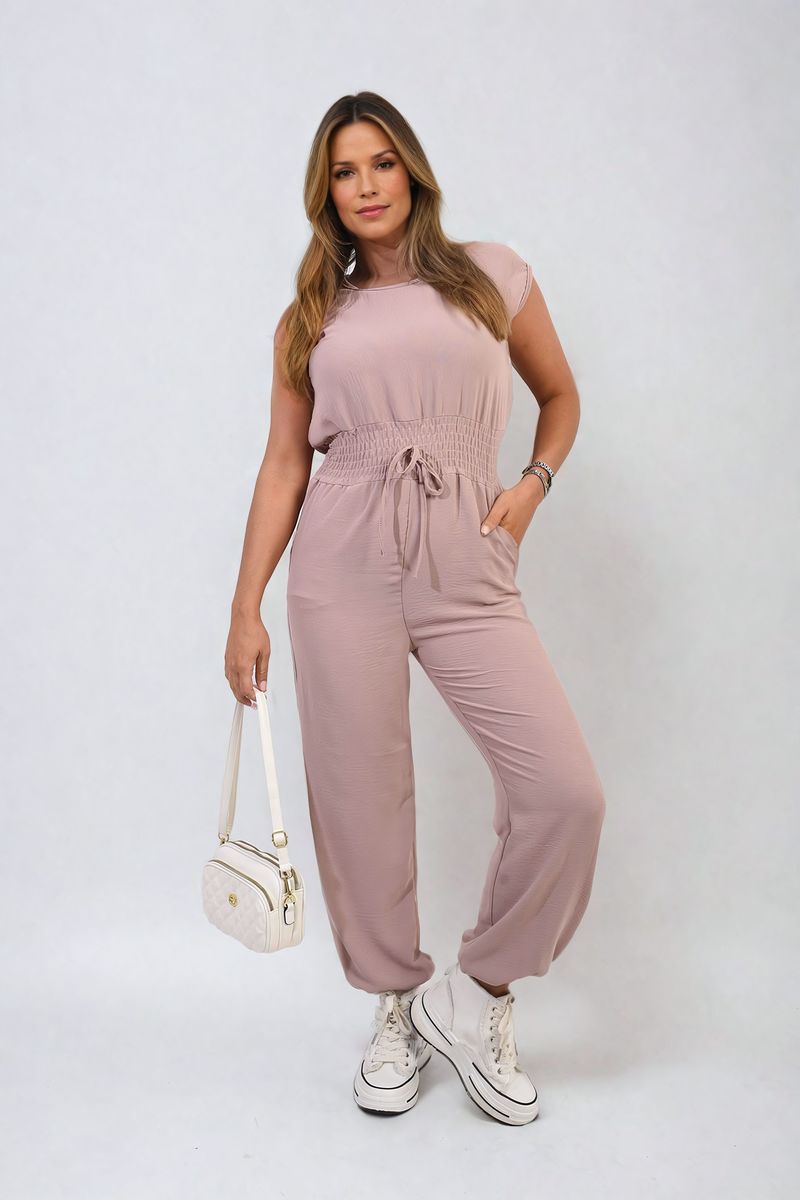 FLORENCE Short Sleeve Cinched Waist Jumpsuit