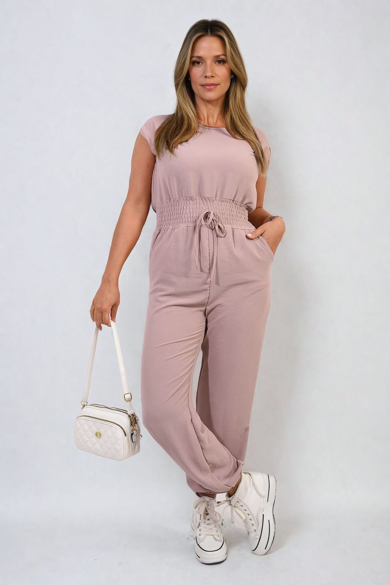 FLORENCE Short Sleeve Cinched Waist Jumpsuit