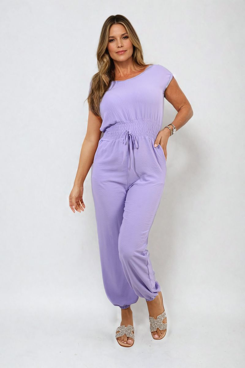 FLORENCE Short Sleeve Cinched Waist Jumpsuit