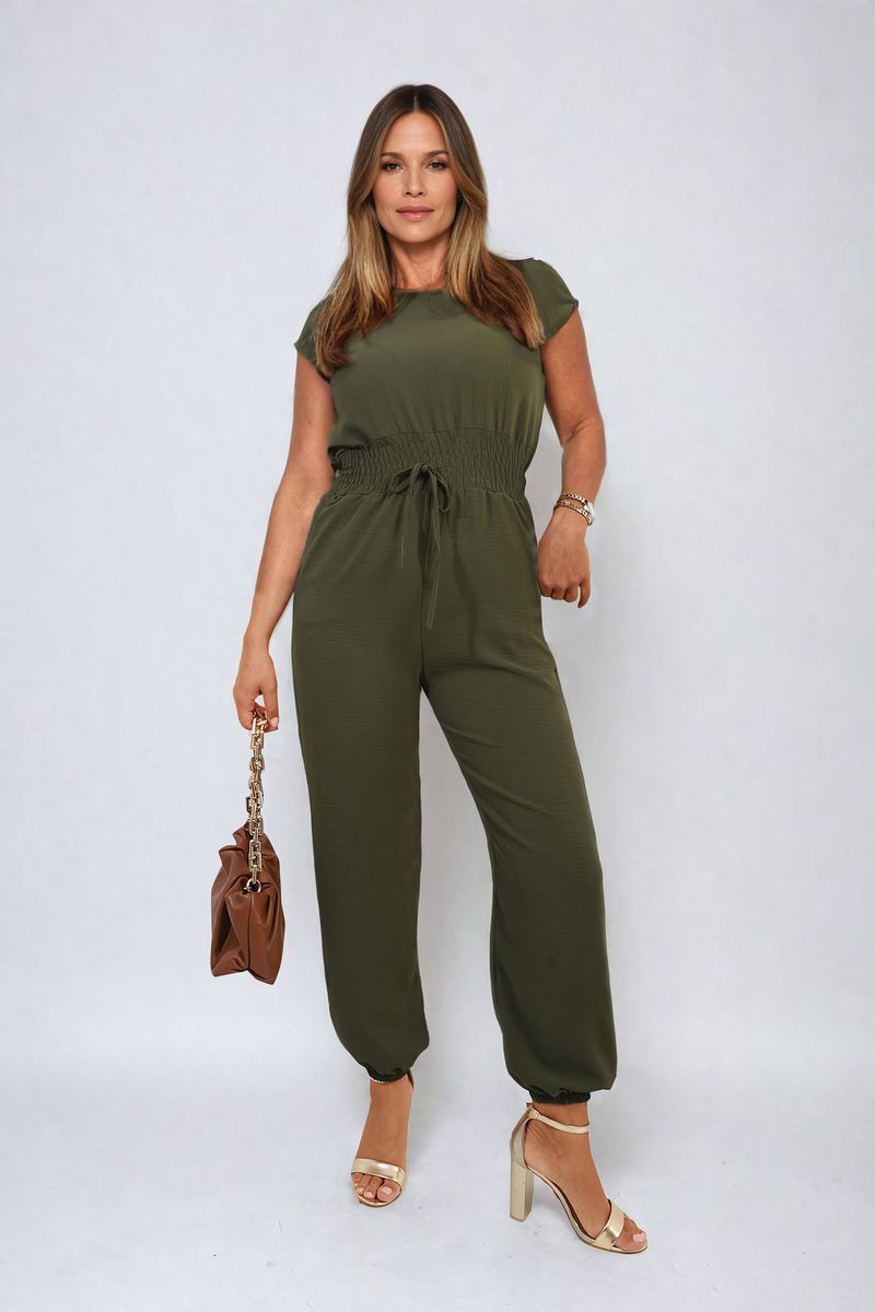 FLORENCE Short Sleeve Cinched Waist Jumpsuit