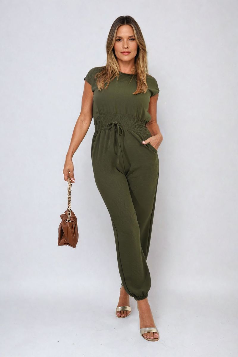 FLORENCE Short Sleeve Cinched Waist Jumpsuit