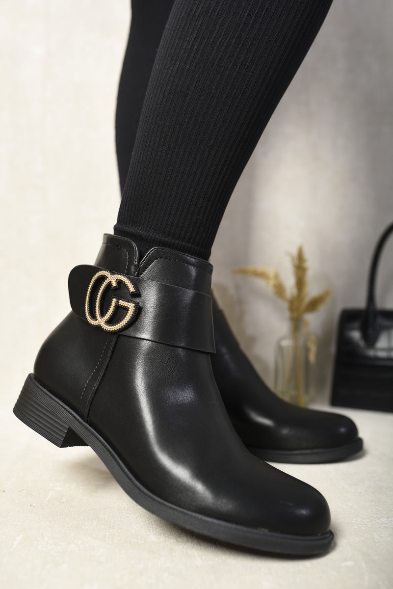 FRANCES Chelsea Buckle Chunky Low Heel Ankle Boots