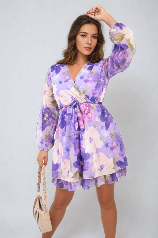 FRANCESCA Floral Tie Front Tiered Mini Dress