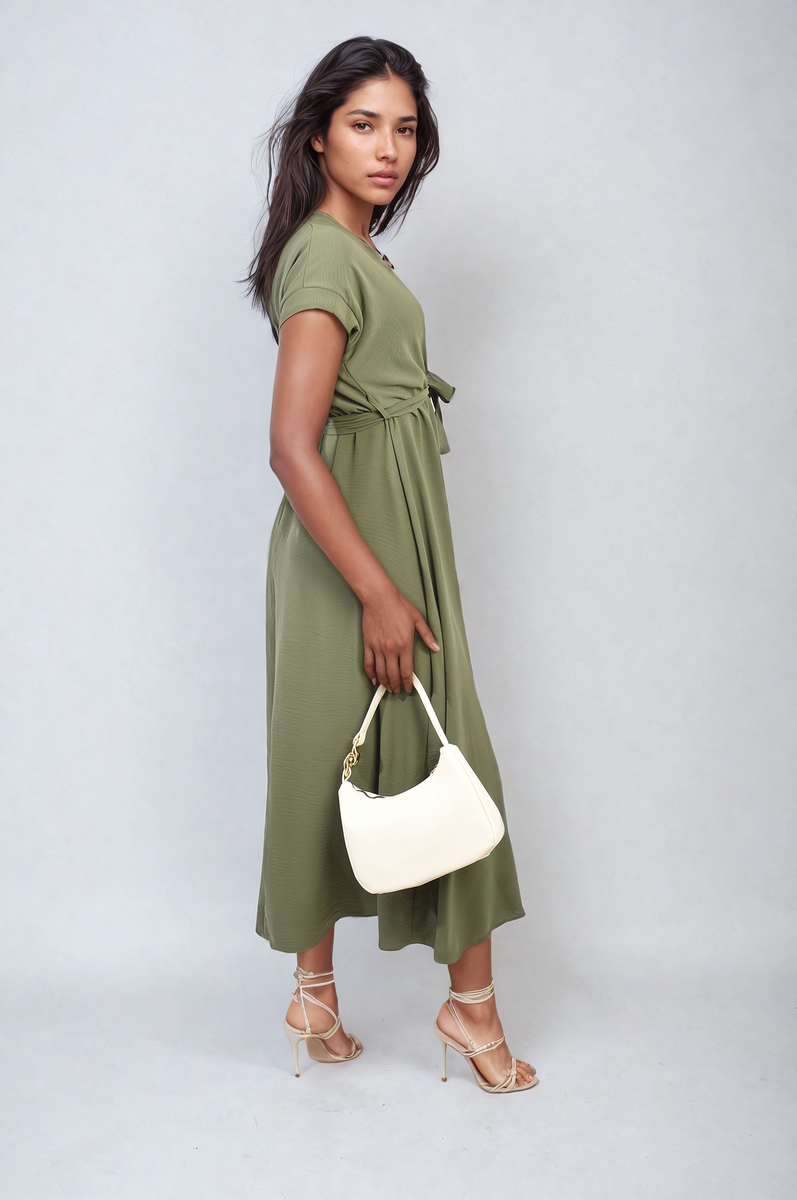 FRANCESCA Wrap Tie Waist Short Sleeve Midi Dress