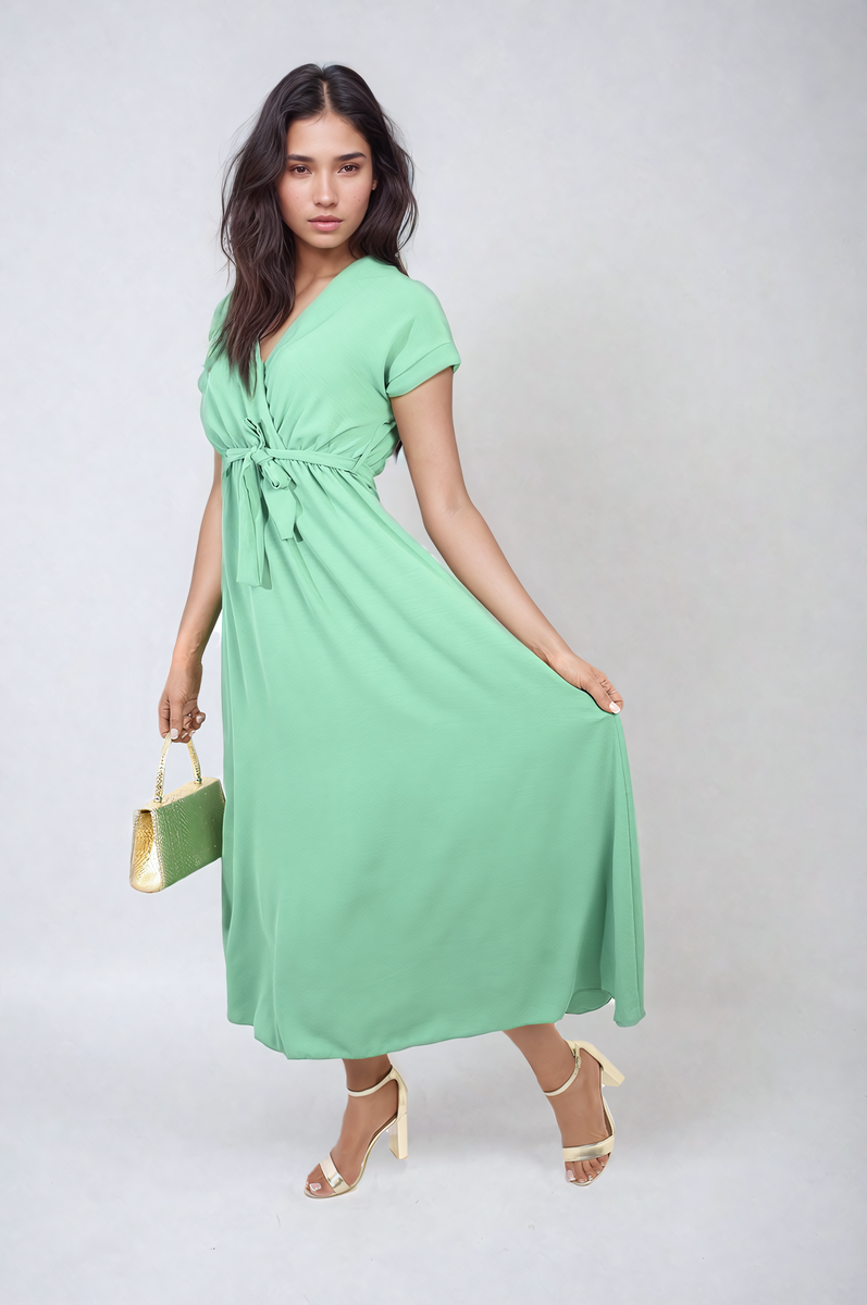 FRANCESCA Wrap Tie Waist Short Sleeve Midi Dress