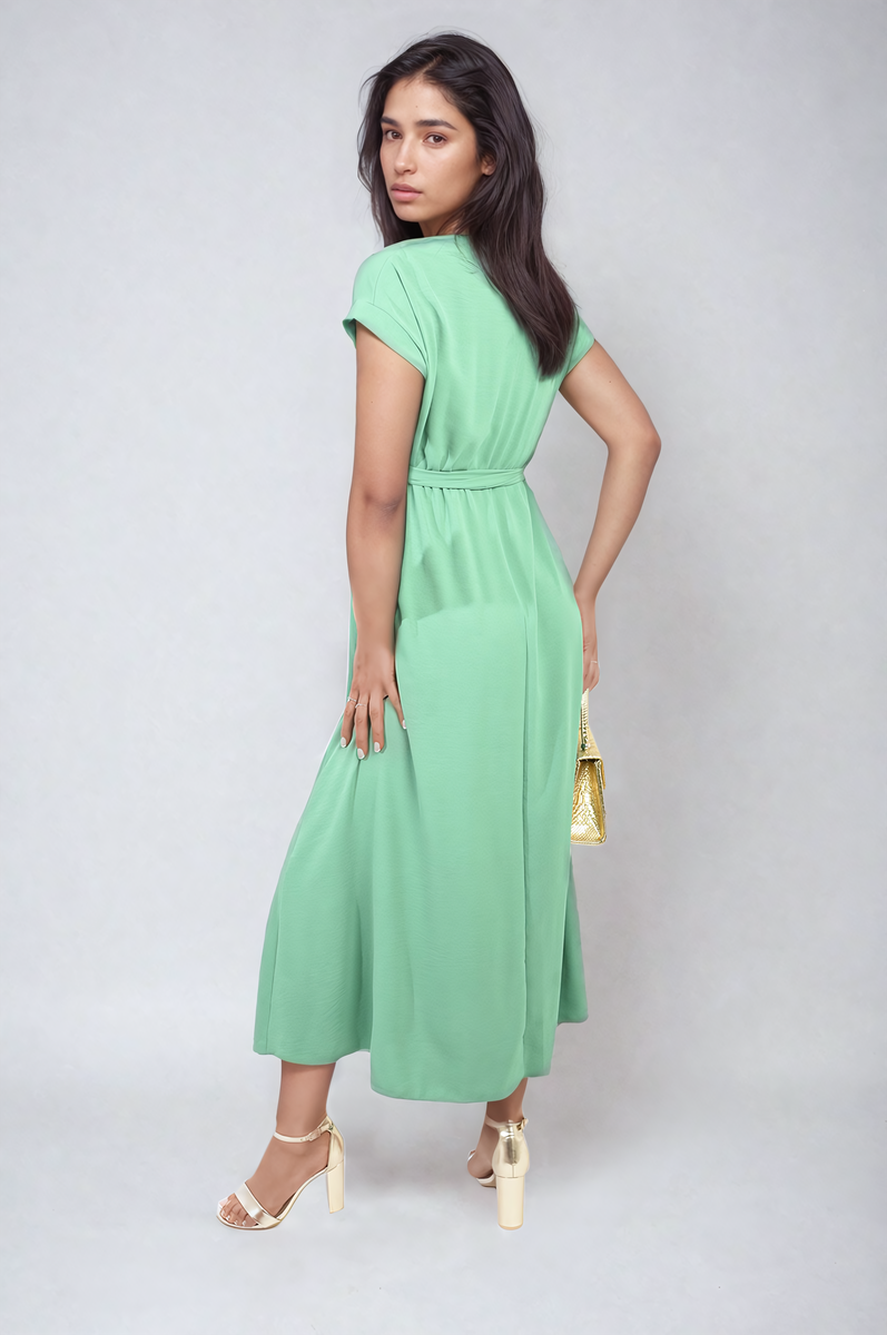 FRANCESCA Wrap Tie Waist Short Sleeve Midi Dress