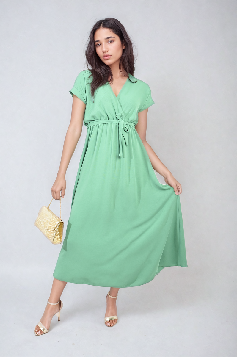 FRANCESCA Wrap Tie Waist Short Sleeve Midi Dress