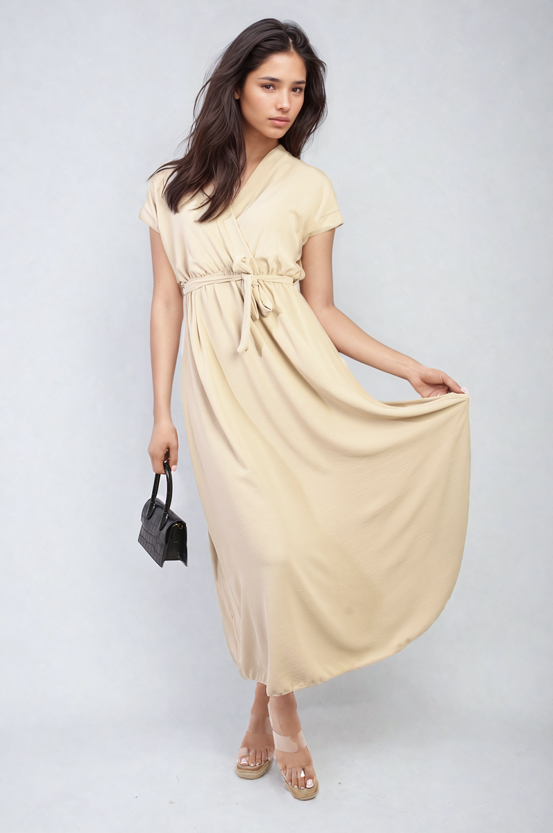 FRANCESCA Wrap Tie Waist Short Sleeve Midi Dress