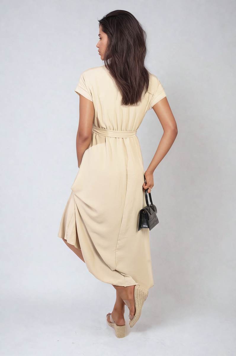 FRANCESCA Wrap Tie Waist Short Sleeve Midi Dress