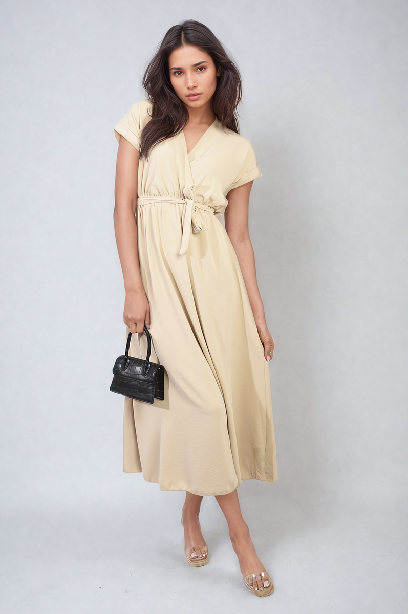 FRANCESCA Wrap Tie Waist Short Sleeve Midi Dress