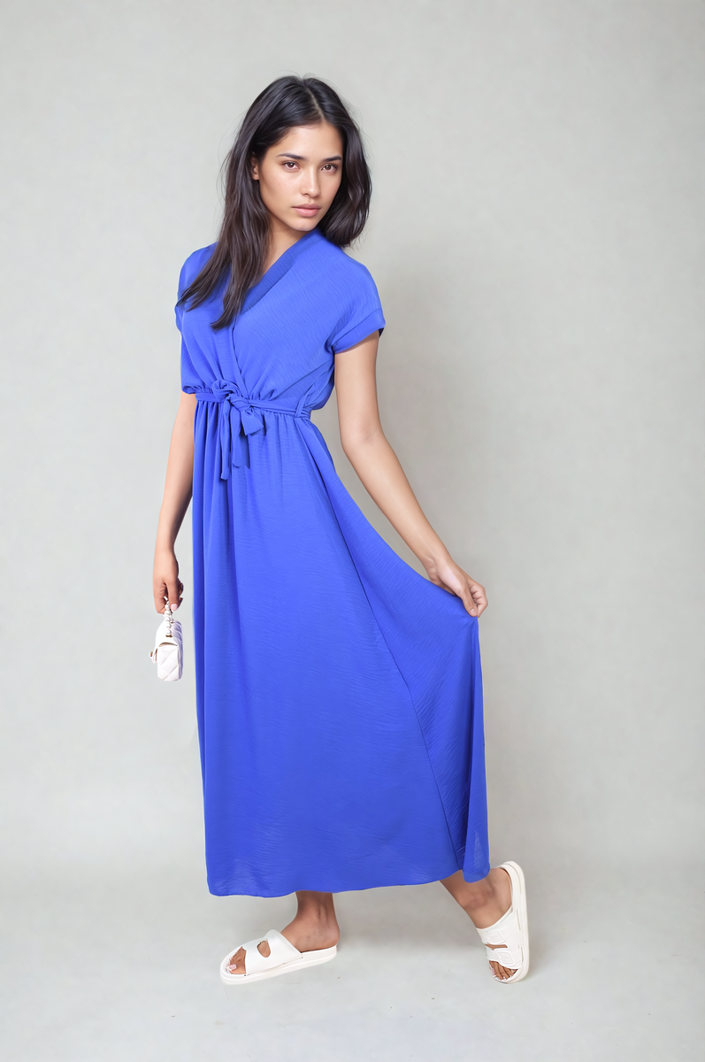 FRANCESCA Wrap Tie Waist Short Sleeve Midi Dress