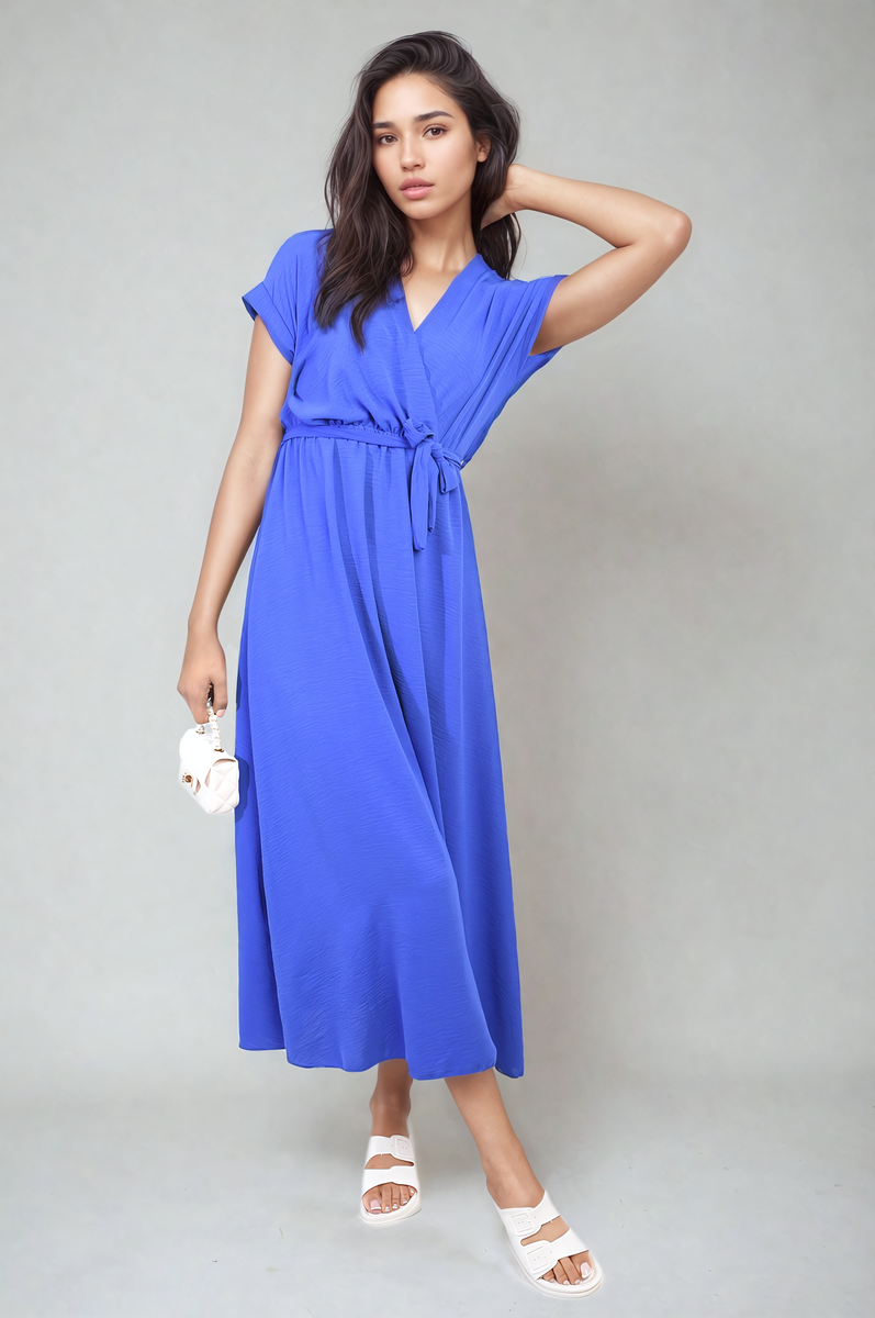 FRANCESCA Wrap Tie Waist Short Sleeve Midi Dress